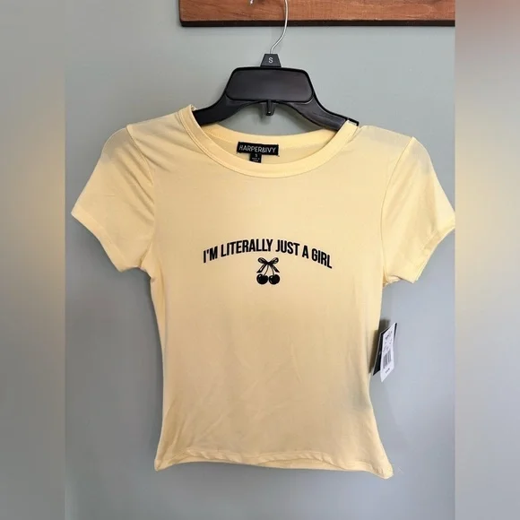 S NWT Harper & ivy literally just a girl yellow baby doll t shirt top y2k TikTok - Picture 4 of 5